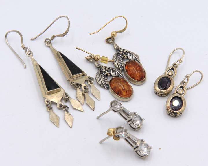 Group Lot of 4 Vintage 925 Sterling Silver Dangle Earrings
