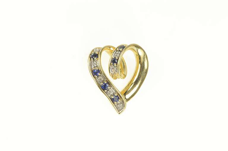 14K Yellow Gold Heart Sapphire & Ruby Reversible Swirl Pendant