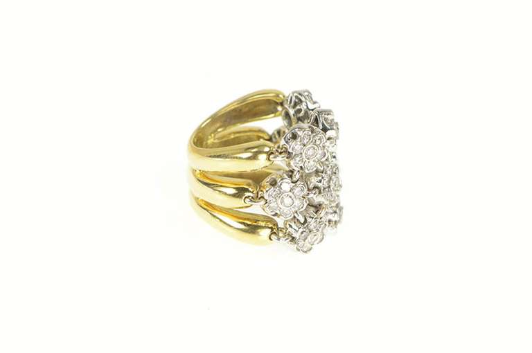 18K Yellow Gold 1.40 Ctw Sonia B Diamond Flower Chain Band Ring