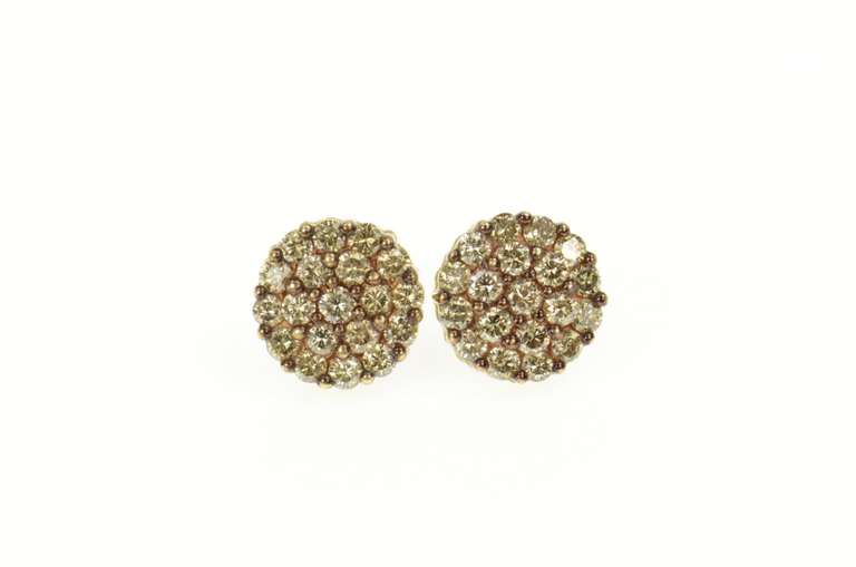 10K Yellow Gold 2.28 Ctw Fancy Brown Diamond Cluster Stud Earrings