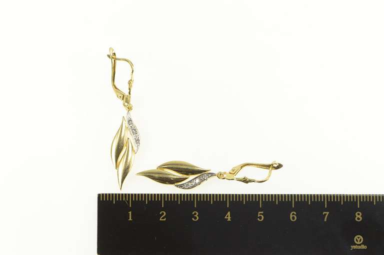 14K Yellow Gold Diamond Curvy Wavy Design Dangle Statement Earrings