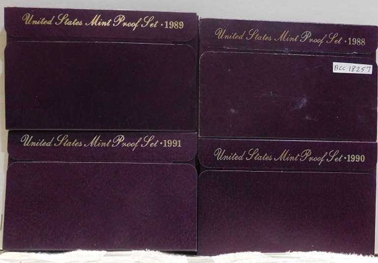 4 Sets: 1988/89/90/91 PROOF Sets   NOTE: The US Mint is now charging $32.00 ea for current non-Silver Proof Sets.
