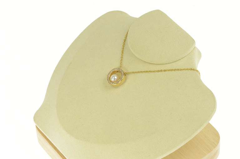 14K Yellow Gold 7.5mm Pearl Diamond Circle Statement Pendant