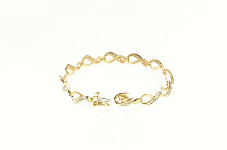 10K Yellow Gold Baguette Diamond Wavy Curvy Link Tennis Bracelet