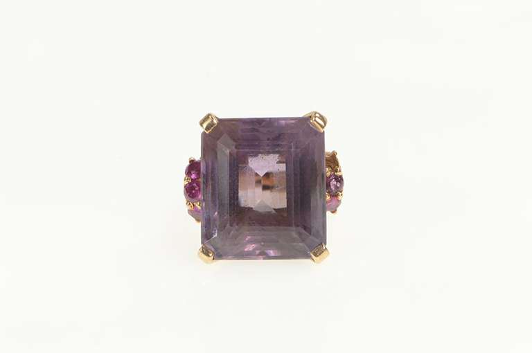 14K Yellow Gold Emerald Amethyst Ruby Retro Cocktail Ring