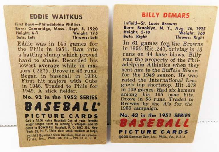 2 Bowman 1951-1952 Baseball Cards