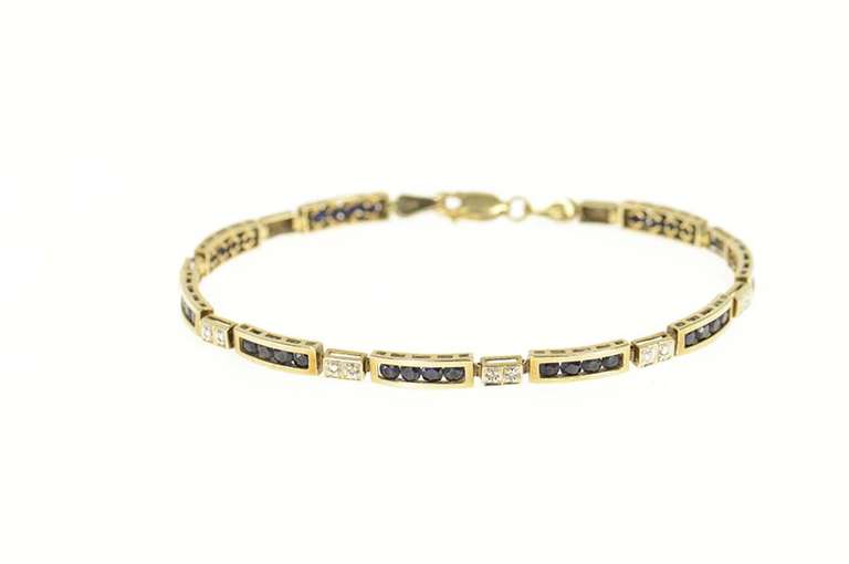 10K Yellow Gold Natural Sapphire Diamond Accent Bar Link Bracelet
