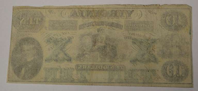 October 15th 1862 $10 Virginia Treasury Note, Circulated.