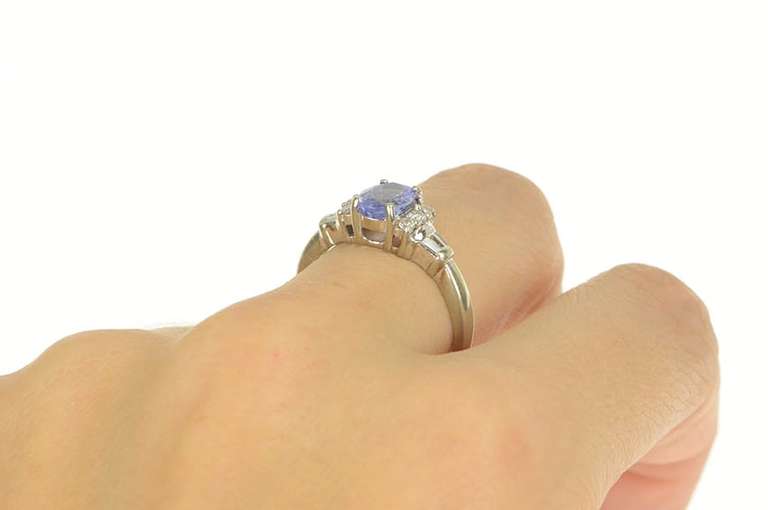 14K White Gold 1.33 Ctw Tanzanite Diamond Engagement Ring