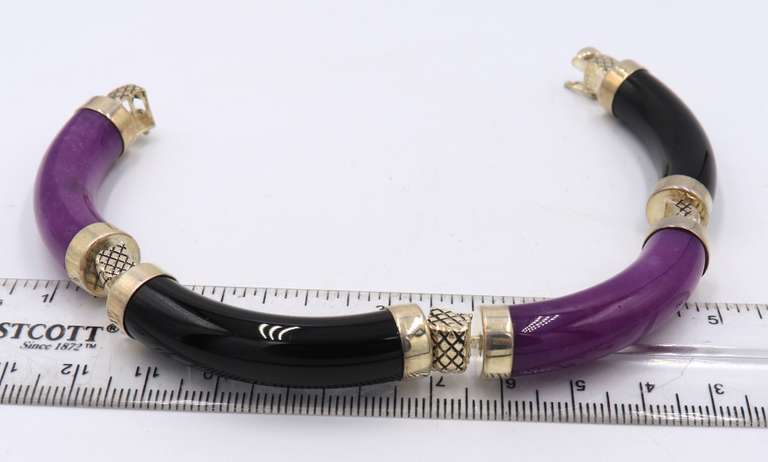 925 Sterling Silver Black Onyx and Jade Bangle Bracelet