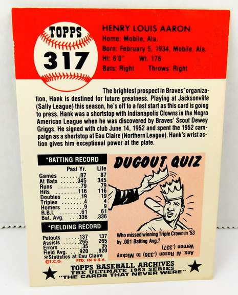 1991 Hank Aaron Archives Baseball Card