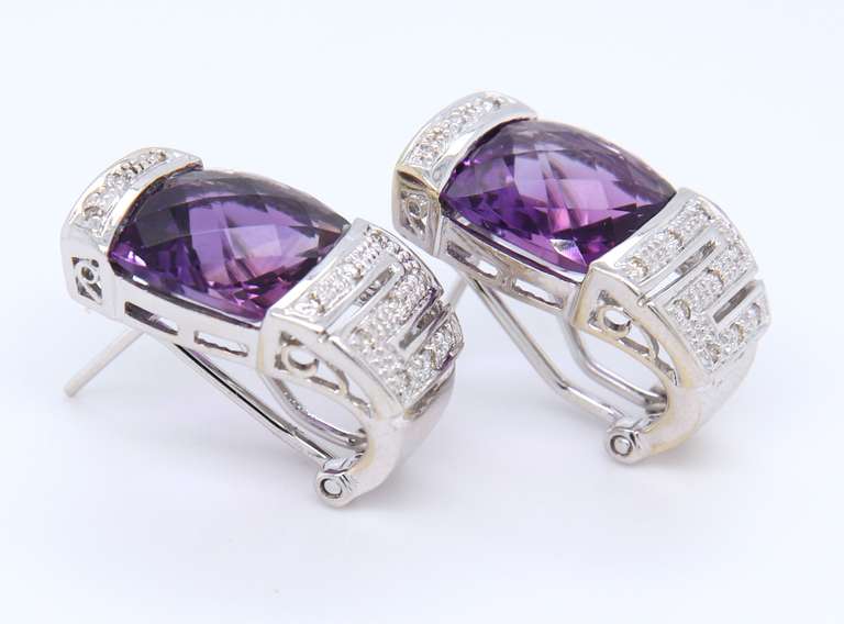 Impressive White Gold Amethyst and Diamond Ring with Matching Earrings and Pendant on Chain