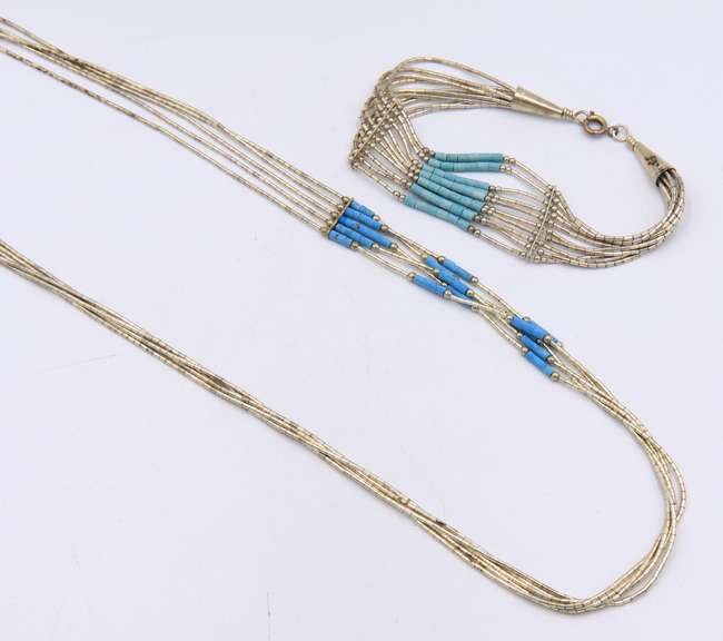 Vintage Sterling Silver Multi Strand Necklace with Matching Bracelet