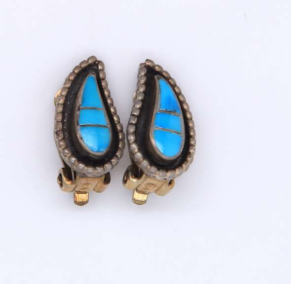 Vintage Sterling Silver Turquois Clip Earrings