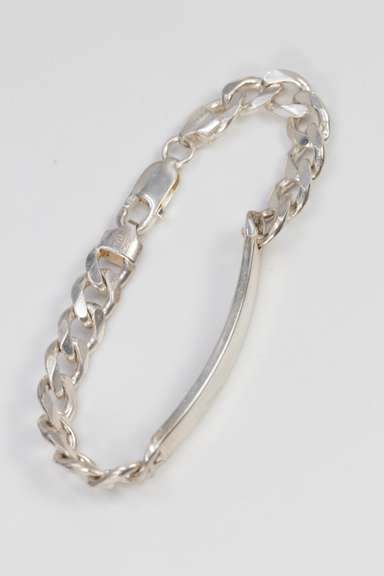 .925 Sterling Silver 8mm Curb Link ID Bracelet 7 Inches