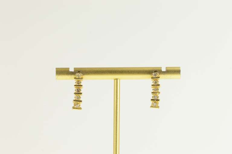 14K Yellow Gold 0.50 Ctw Diamond Bar Dangle Chain Statement Earrings