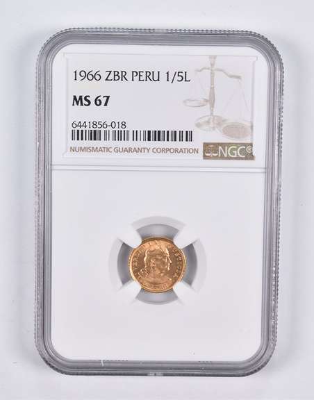 MS67 1966 ZBR Peru 1/5 Lire NGC
