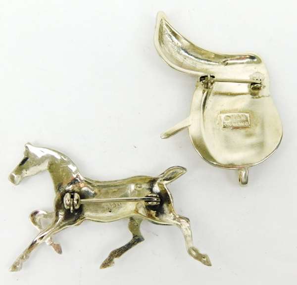 Signed Sterling Horse & Saddle Pins