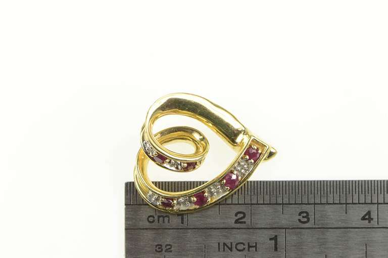 14K Yellow Gold Heart Sapphire & Ruby Reversible Swirl Pendant