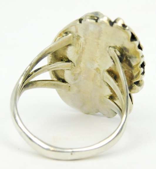 Ornate Sterling Navajo Turquoise Ring, Size 8.25