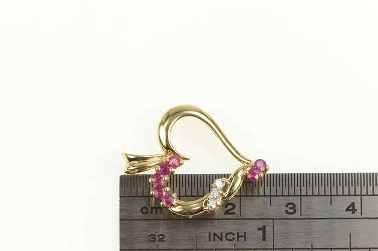 10K Yellow Gold Heart Love Symbol Ruby Diamond Statement Pendant