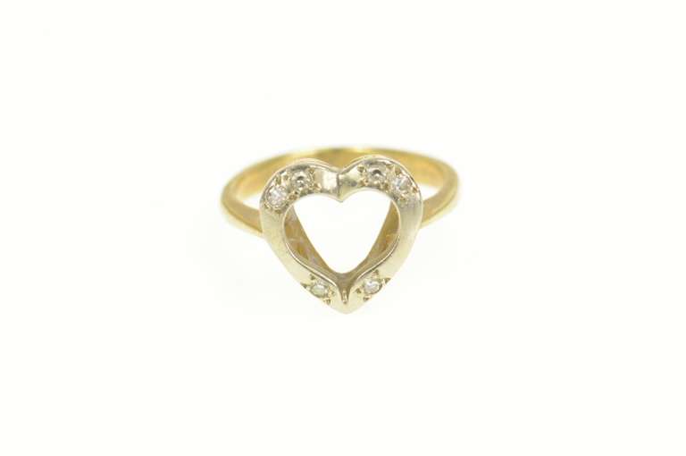 14K Yellow Gold Retro Diamond Heart Love Symbol Promise Ring