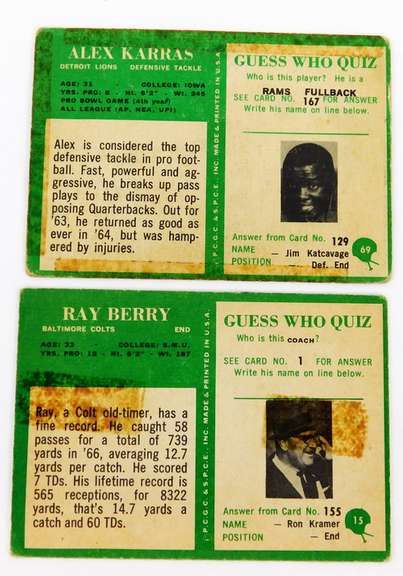 2 Topps 1966 Football Cards