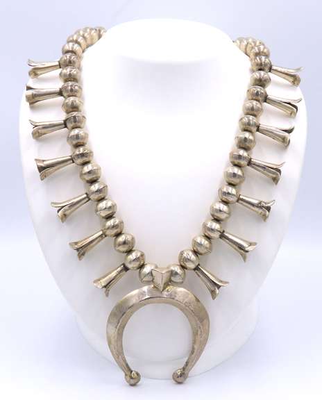 Vintage 9258 Sterling Silver Heavy Squash Blossom Necklace