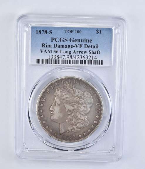 VF Detail Genuine 1878-S Morgan Silver Dollar Rim Damage VAM 56 - PCGS