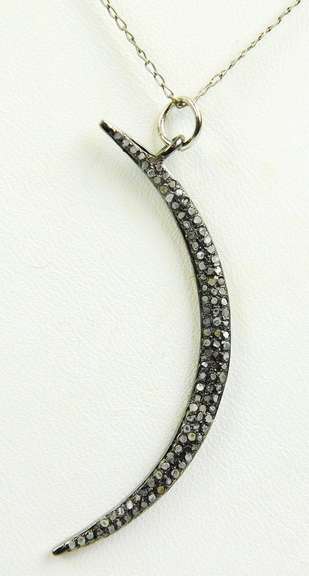 Sterling Pave Diamond Crescent Moon Necklace