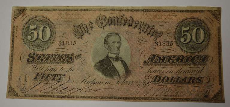 February 17th 1864 Confederate $50 CS-66, Circulated.