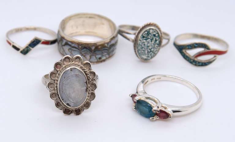 Vintage 925 Sterling Silver Group Lot of 7 Rings