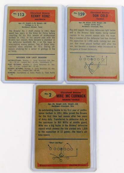 3 Bowman 1955 Browns Football Cards