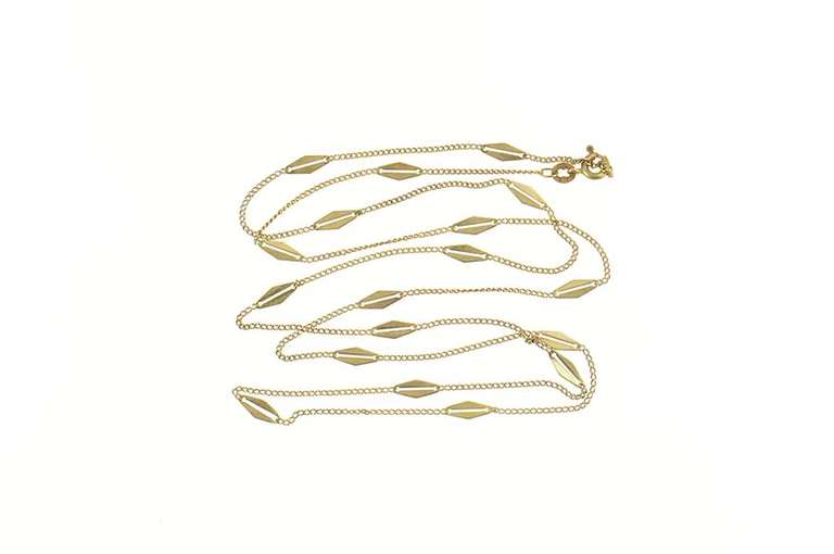 14K Yellow Gold 1.2mm Retro Fancy Link Statement Chain Necklace