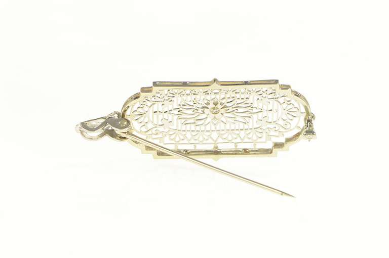 14K White Gold Art Deco Diamond Filigree Convertible Pendant/Pin