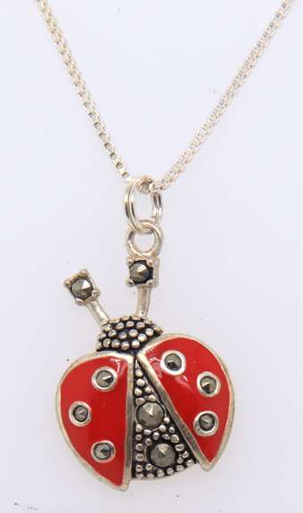 Vintage Sterling Silver Lady Bug Pendant on Chain