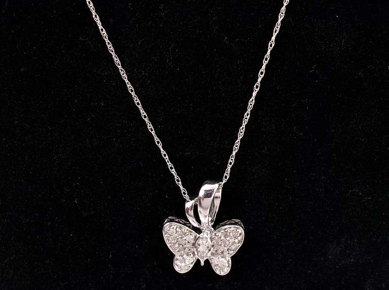 Dazzling Diamond Butterfly Pendant Necklace in White Gold