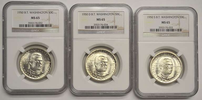 1950 P-D-S Set Of Booker T. Washington Commemorative Half Dollars NGC MS65