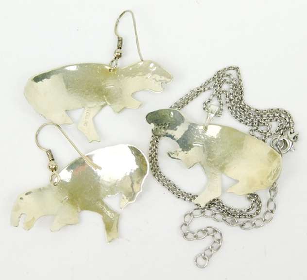 Whimsical Sterling Dinosaur Necklace & Earrings