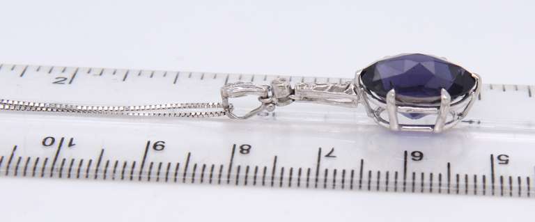Vintage White Gold Inspired Iolite and Diamond Pendant on Chain