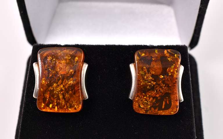 Large Amber Sterling Silver Earrings