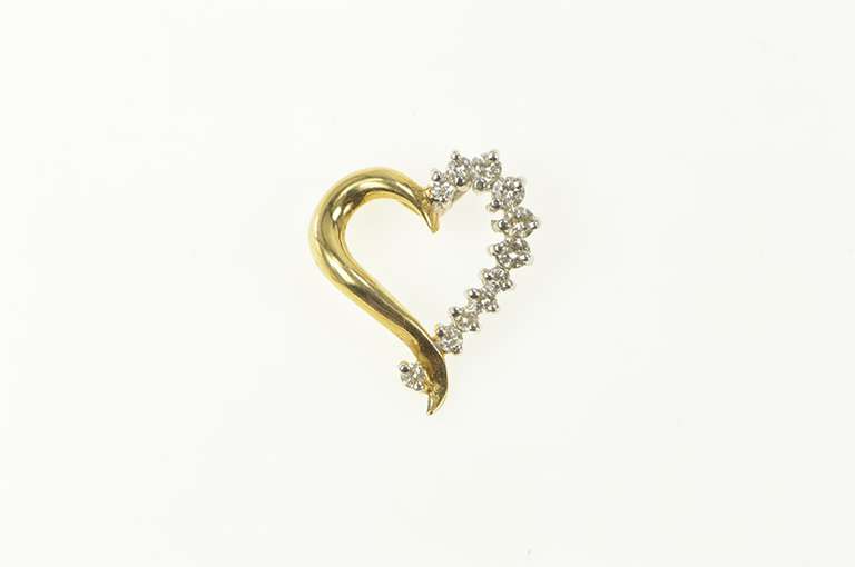 14K Yellow Gold Curvy Diamond Heart Love Classic Symbol Charm/Pendant