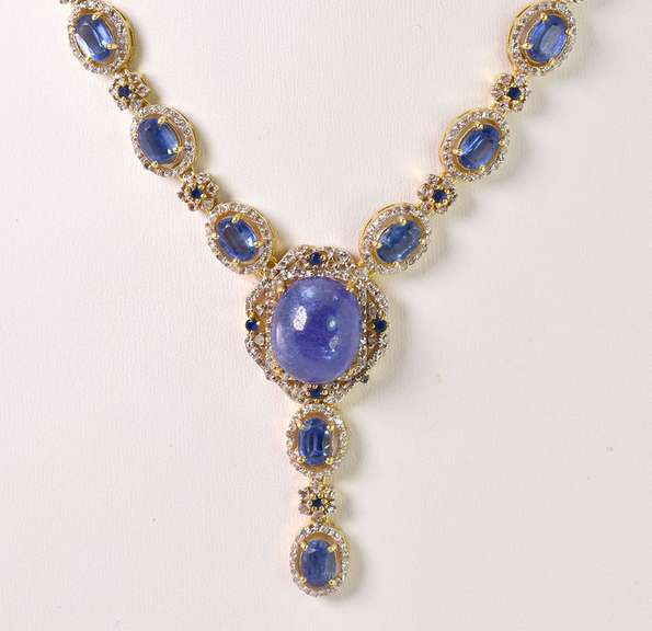Captivating 32.00CTW Kyanite & 6.00CTW Diamond Necklace in Gold Plated Sterling Silver