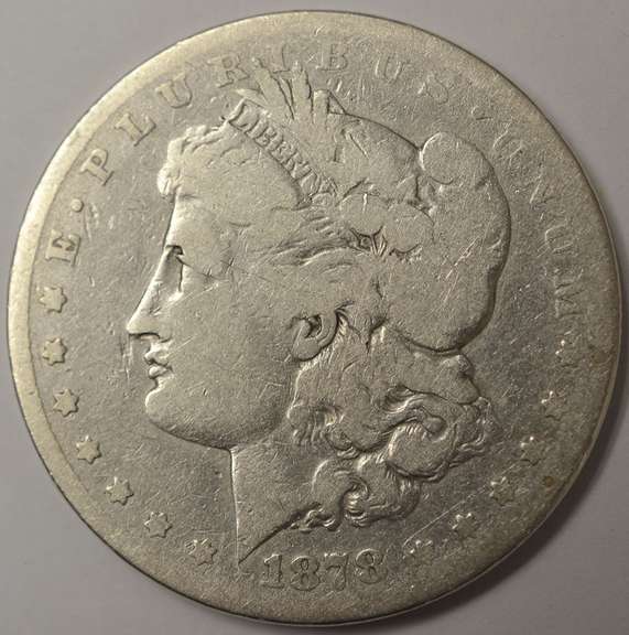 1878-CC Morgan Silver Dollar, Heavily Circulated.