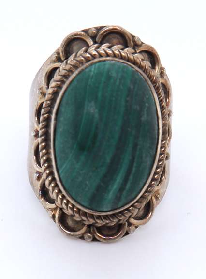 Vintage 925 Sterling Silver Malachite Ring