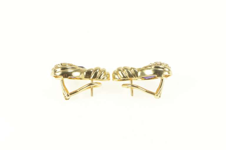14K Yellow Gold 2.48 Ctw Amethyst Diamond Grooved French Clip Earrings