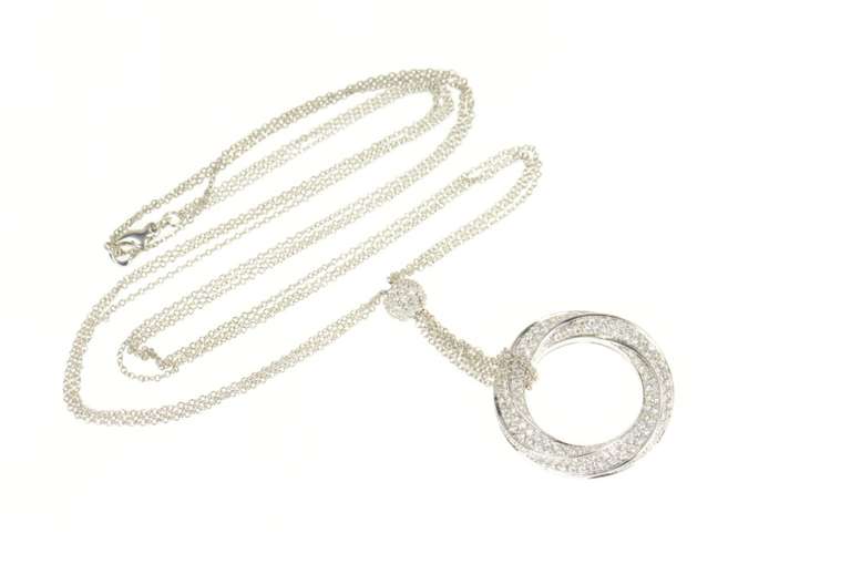 18K White Gold 3.50 Ctw Pave Diamond Circle Layered Chain Necklace