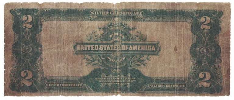 1899 $2 US Paper Money Two Dollar Silver Certificate Banknote