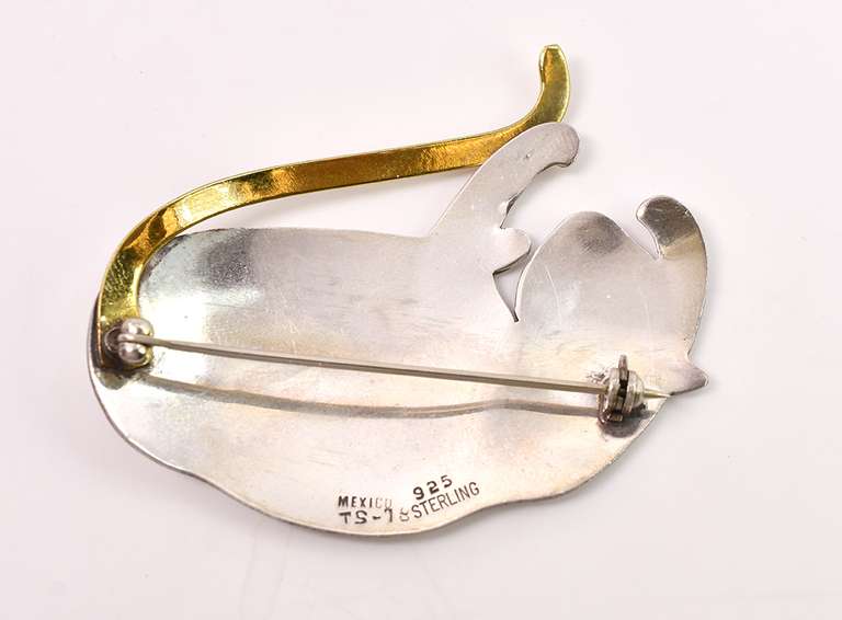 Sterling Silver Cat Pin with Vermeil