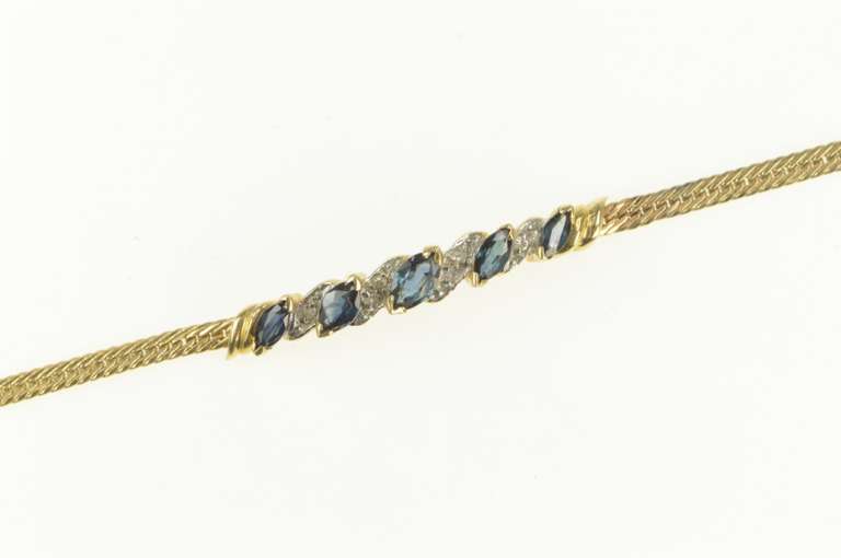 14K Yellow Gold Marquise Sapphire Diamond Accent Chain Bracelet